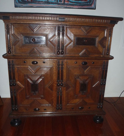 Charles II Oak and Ebonised Timber Cabinet