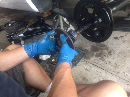 Sliding the axle in