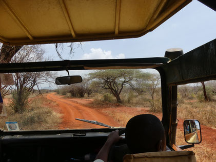 Entspannung beim Fahren im Jeep über die rote Erde im Tsavo