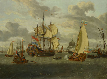 Abraham Storck, Zar Peter der Große an Bord seiner Jacht auf dem Weg zur Fregate Pieter en Paul