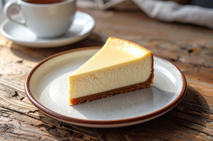 レアチーズケーキのお皿とコーヒーの入ったカップ&ソーサ。