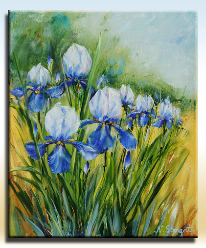 Irises, Oil on canvas, art by N. Stangrit