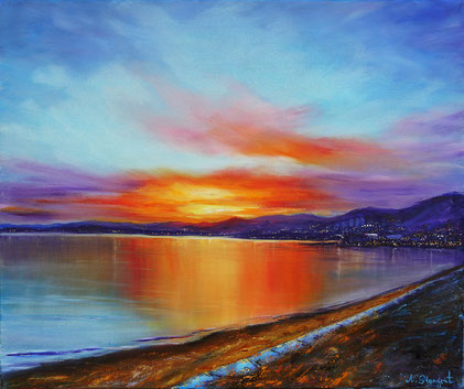 Evening Eilat Oil on canvas, art by N. Stangrit