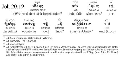Joh 20,19, I-VO Interlinear-Übersetzung, Sabbat Auferstehung