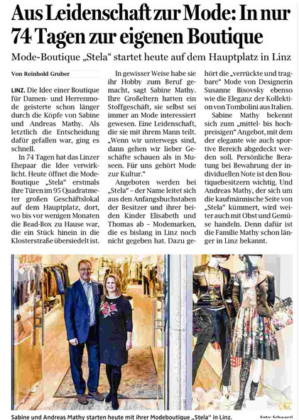 Quelle: Gruber, Reinhold: Aus Leidenschaft zur Mode: In nur 74 Tagen zur eigenen Boutique, In: OÖNachrichten (2015)