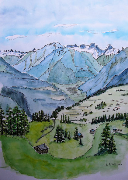 Foto: Hanstribolet.jimdo.com,  Aquarelle Berge, Bergmaler, mountain painting