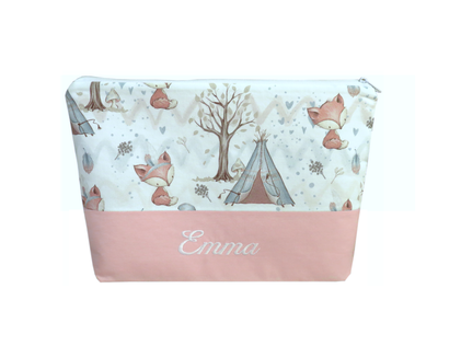 Kulturtasche,Kulturbeutel, Windeltasche,Wickeltasche, Fuchs, Indianer, personalisiert, mit Namen