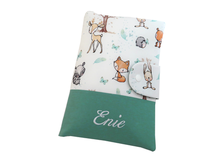 personalisierte Windeltasche Wickeltasche waldtiere mint mit Feuchttüchertasche mit Namen bestickt Geschenk zur Geburt oder Taufe