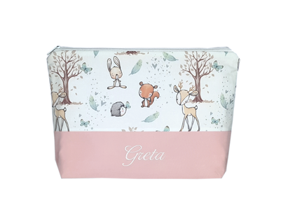 Kulturtasche,Kulturbeutel, Windeltasche,Wickeltasche, Fuchs, Waldtiere, personalisiert, mit Namen bestickt