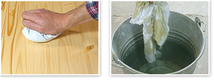 Autragen von Ölen. Wichtig: Überschüssiges Öl nach der Einwirkzeit mit einem trockenen Lappen gründlich abreiben. Gebrauchten Lappen feuersicher aufbewahren!