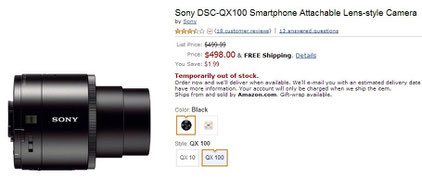 Sony DSC-QX100 Smartphone Attachable Lens-style Camera price in the US