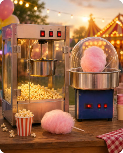 Popcornmaschine und Zuckerwattemaschine mieten für Kinderfeste und Vereinsfeiern