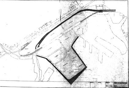 昭和47年三菱地所による三菱重工業横浜造船所再開発計画その２（街区計画図）　出典：横浜市史資料室『小澤恵一寄贈資料・分類番号51』