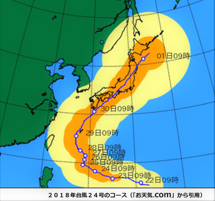 近畿上陸はこの日の夜、箕面からはかなり南方で・・