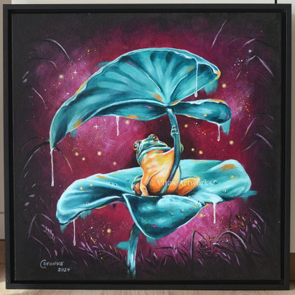 magisches Froschbild - Original Acrylmalerei auf Leinwand 
