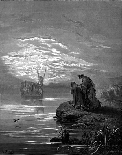 An angel pilots souls to the shore of Mt. Purgatory (Gustave Doré)