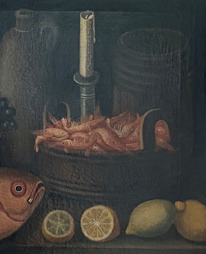 Late 19th century naive fish and fruit still life oil on canvas