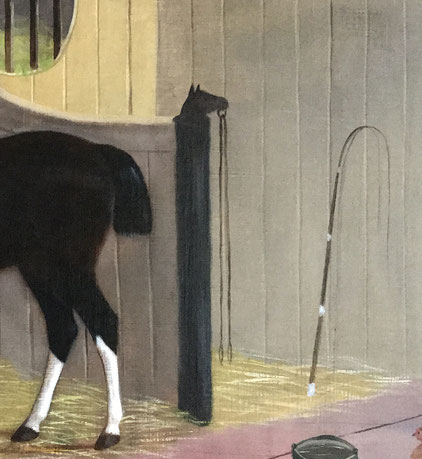 Naive horse in a stable 19th century oil on canvas
