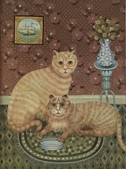 ive Text:  20h century folk art  naive school.  Portrait of a pair of cats