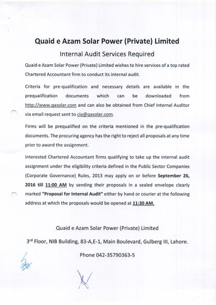 Tender for Internal Audit Services