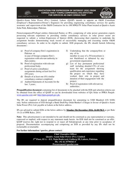 Tender for O&M Consultant 