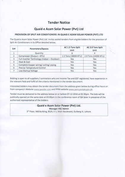 Tender for Air Conditioner 