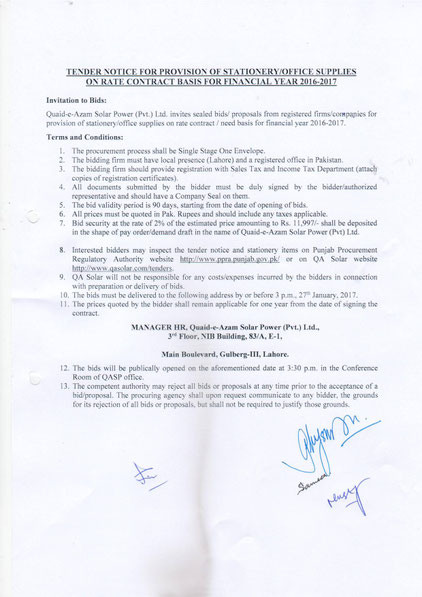 Tender of Stationery Item 