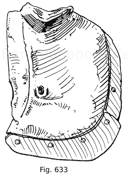 Fig. 633. Renntartsche für das Schweif- oder Scharfrennen aus Holz, mit Leder überzogen und mit Eisenplatten verstärkt. Ende 15. Jahrhundert. 