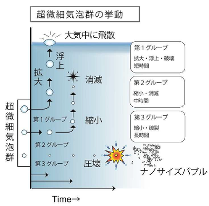 マイクロバブル、ナノバブル、ファインバブルの挙動