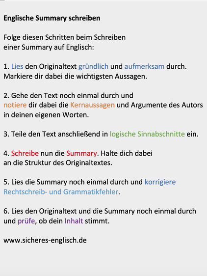 Summary schreiben auf Englisch