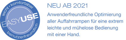 Logo EasyUse - leicht, komfortabel, benutzerfreundlich; Anwenderfreundliche Optimierung aller Auffahrrampen für eine extrem leichte und mühelose Bedienung mit einer Hand.