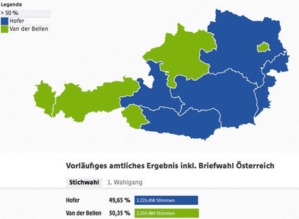 Politische Wahlkarte Österreichs nach Bundespräsidenten-Wahl