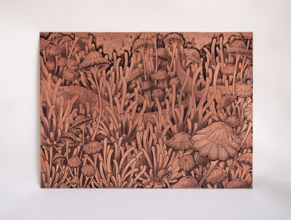 「奇妙なかくれんぼ / hidden and no seeker」腐蝕銅レリーフ　銅/インク　150×200mm　￥198,000(税込) 