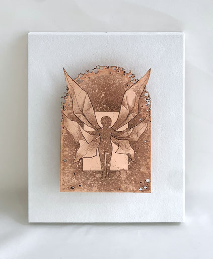 「innocent prayer Ⅱ 」腐蝕銅レリーフ　銅/インク　150×100mm　￥112,200(税込) 