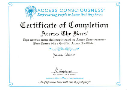 Acces Bars, Access Conciousness, Certificate, Zertifikat, Practioner