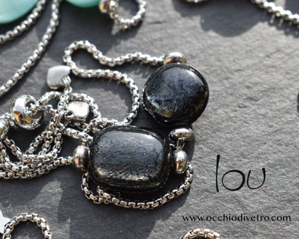 Bracciale in vetro LOU nero. Bracelet en verre Lou. Bijoux en verre. Gioielli in vetro. Glasschmuck. Armband aus Glas. Atelier Occhio di Vetro. Glass jewelry