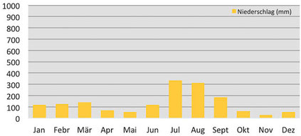 Klimadiagramm - durchschnittliche Niederschläge während des Himachal Pradesh Trekking