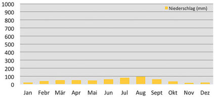 Klimadiagramm Niederschlag am Tilicho See hinter der Annapurna in Nepal