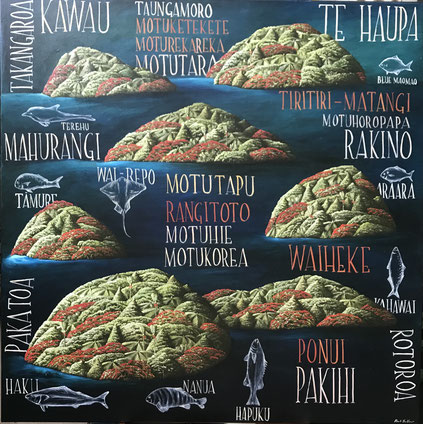 'Islands of the Hauraki Gulf', 100 x 100 cm oil on canvas 2022