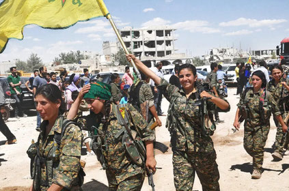 YPJ fighters in Rojava, Kurdistan.