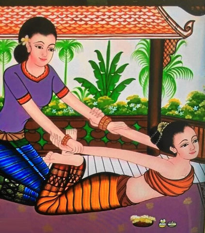 Traditionelle Thaimassage historische Zeichnung