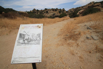 John Ford used Ray "Crash" Corrigan's movie ranch in Simi Valley as the main location of "Fort Apache". Where John Wayne's cavalry fort once stood, only a rusty marker remains.