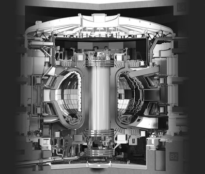 Schéma en coupe du réacteur expérimental thermonucléaire international (ITER), le plus grand tokamak du monde, qui a commencé sa construction en 2013 et devrait commencer à fonctionner pleinement en 2035