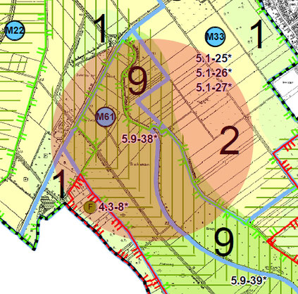 Lage der NABU Flächen im gekennzeichneten Kreisbereich - Kartenauszug Landschaftsplan LP III/8 Baaler Riedelland und obere Rurniederung 