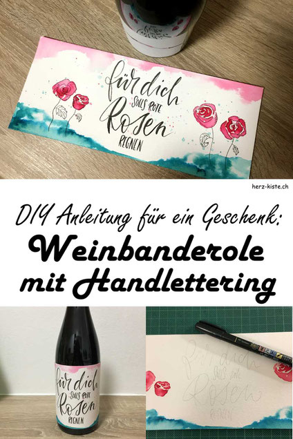 DIY Anleitung für ein Geschenk: Weinbanderole mit Handlettering gestalten. Eine einfache Idee und du hast immer ein personalisiertes Geschenk zu allen möglichen Anlässen wie Geburtstag, Weihnachten, Vatertag oder auch wenn du eingeladen bist.
