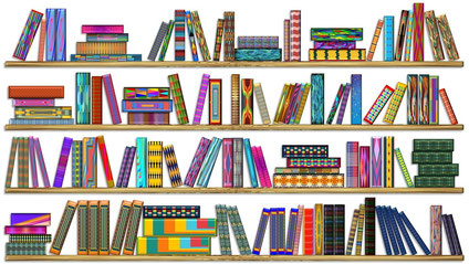 Bücherregal, bunte Bücher