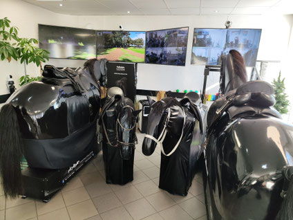 Reiterin auf Dressur Reitsimulator beim Aussitzen lernen