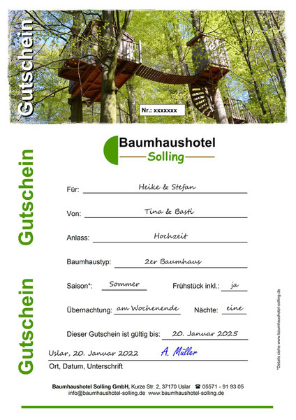 Shop & Gutscheine - Baumhaushotel Solling