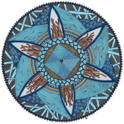 Mandala März Zentangle blau braun Farbstift Papier