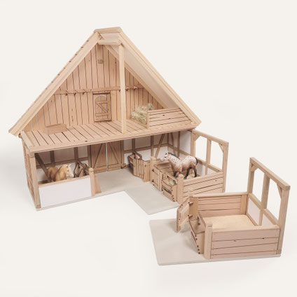 Erweiterbarer Pferdestall aus Holz – Pferdestall Set – passend für Schleich® Pferde